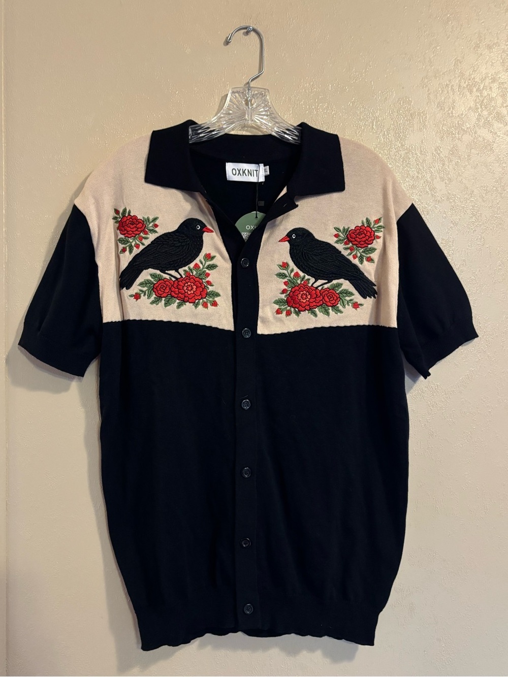 NWT Oxknit mens Retro Bird & Flower Embroidery 1960 1970 Knit Cardigan sz XL